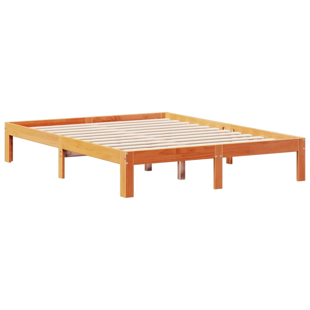 Seng med bokhylle uten madrass voksbrun 140x200 cm heltre furu