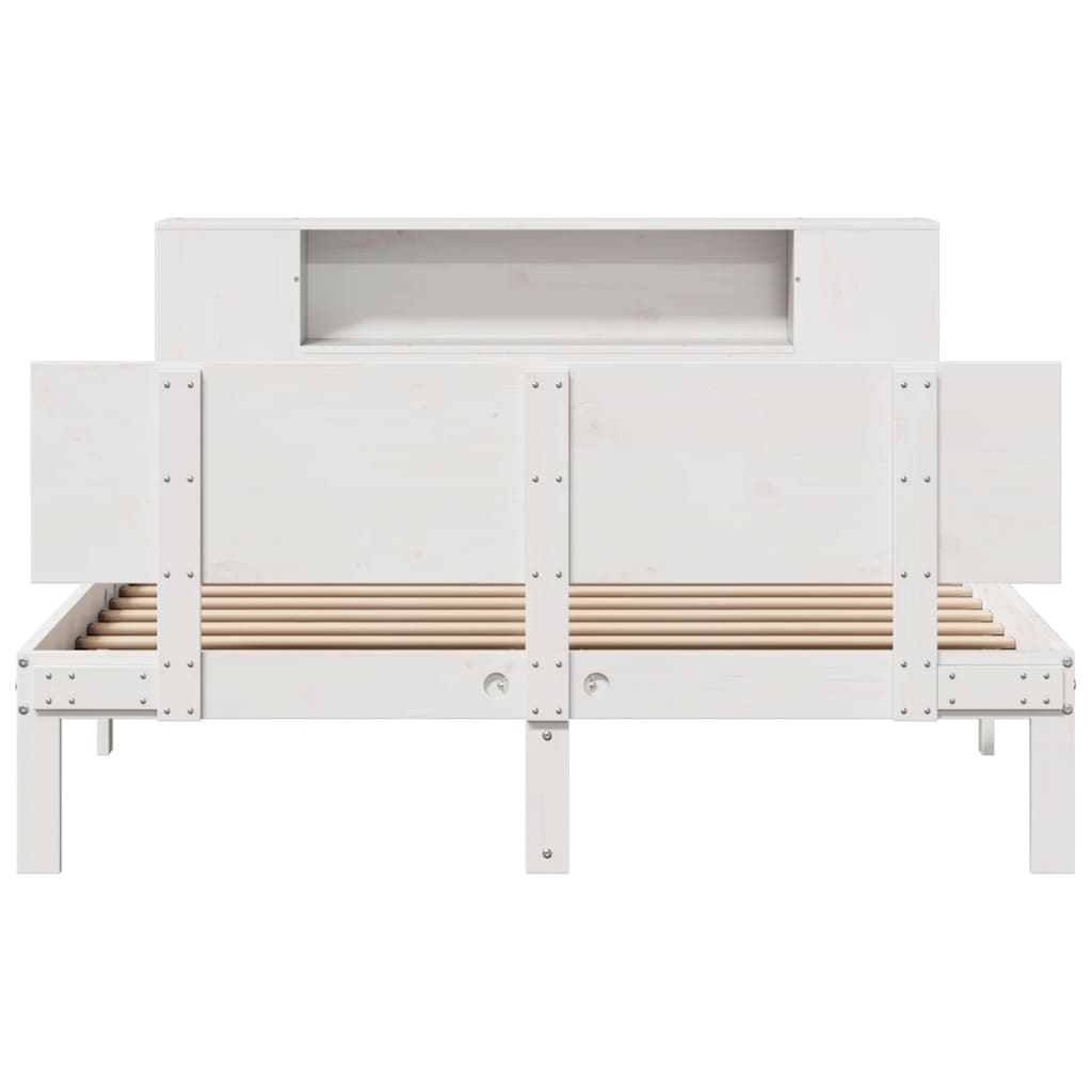 Seng med bokhylle uten madrass hvit 140x200 cm heltre furu