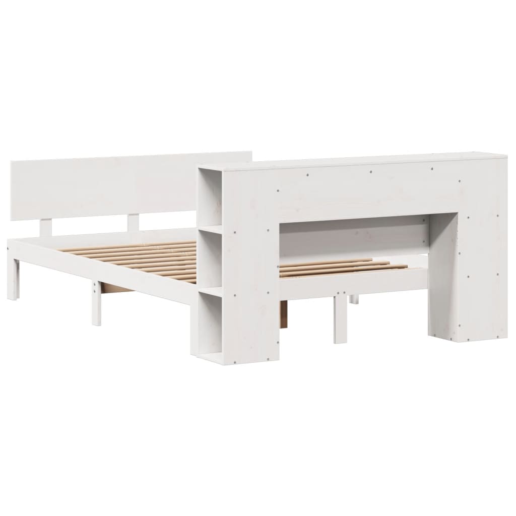 Seng med bokhylle uten madrass hvit 140x200 cm heltre furu