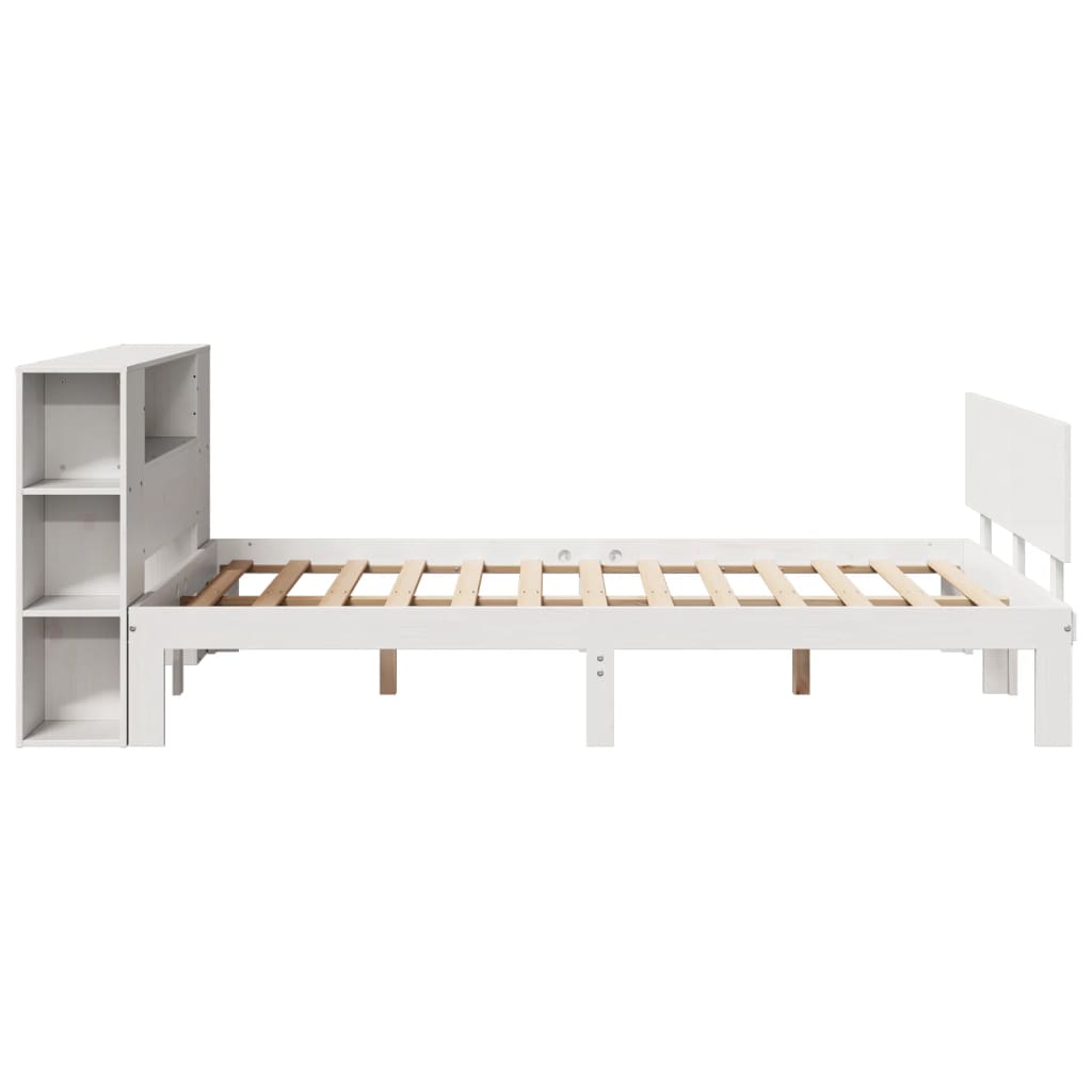 Seng med bokhylle uten madrass hvit 150x200 cm heltre furu