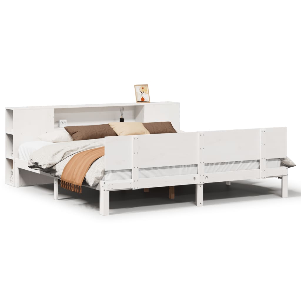 Seng med bokhylle uten madrass hvit 180x200 cm heltre furu