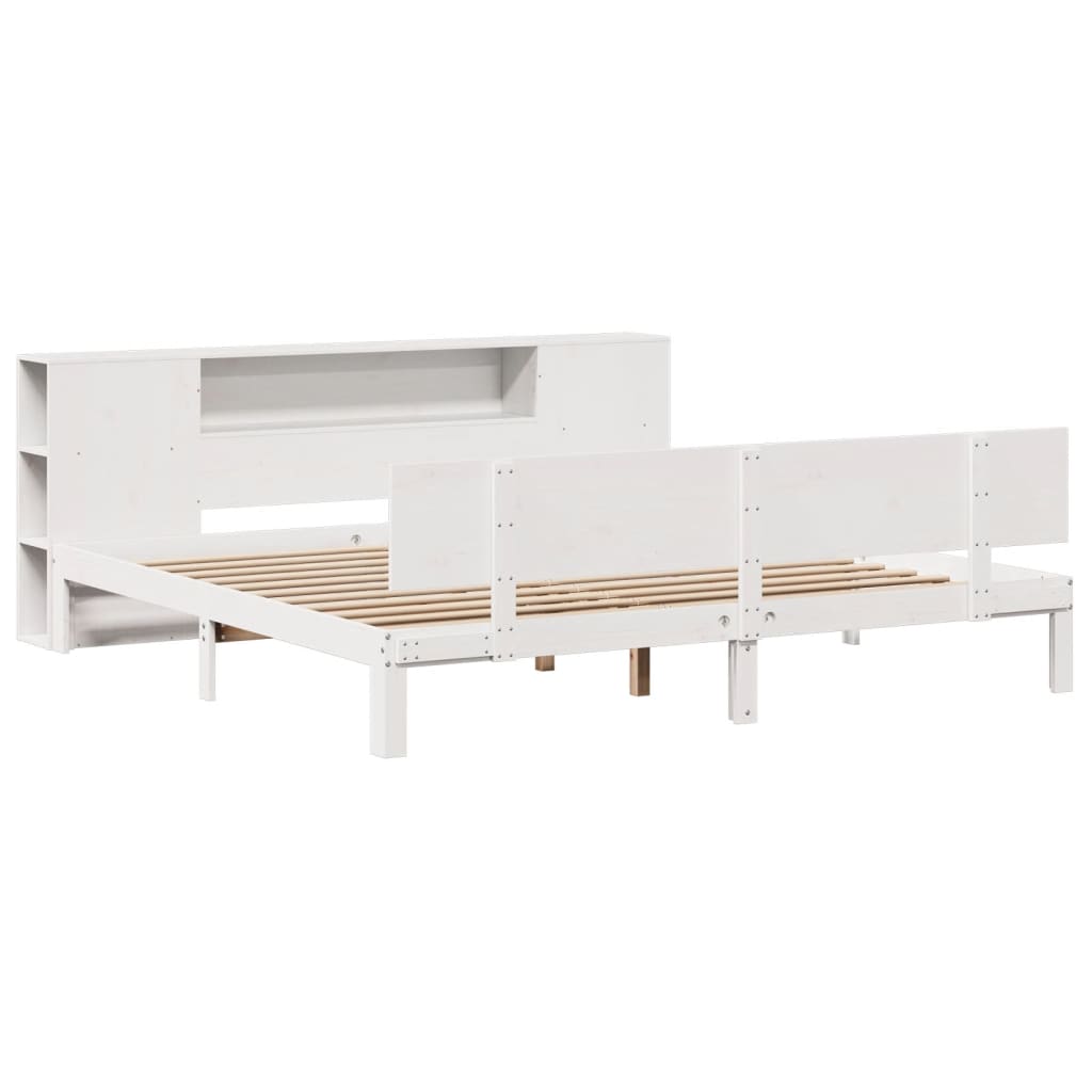 Seng med bokhylle uten madrass hvit 180x200 cm heltre furu