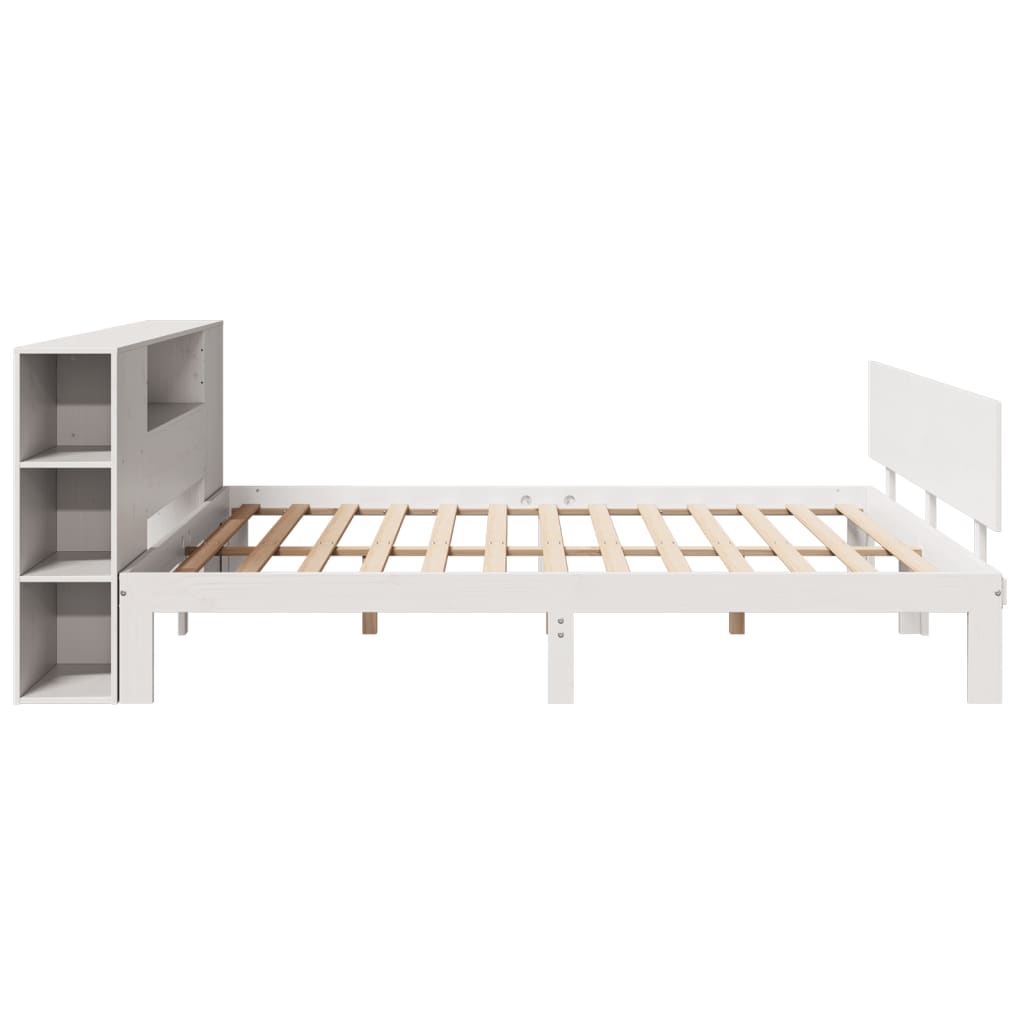 Seng med bokhylle uten madrass hvit 180x200 cm heltre furu