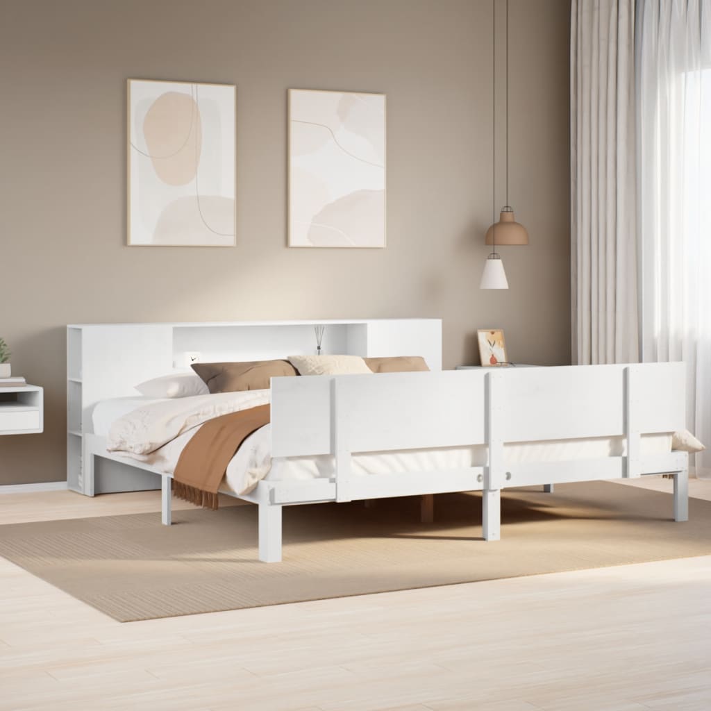 Seng med bokhylle uten madrass hvit 180x200 cm heltre furu