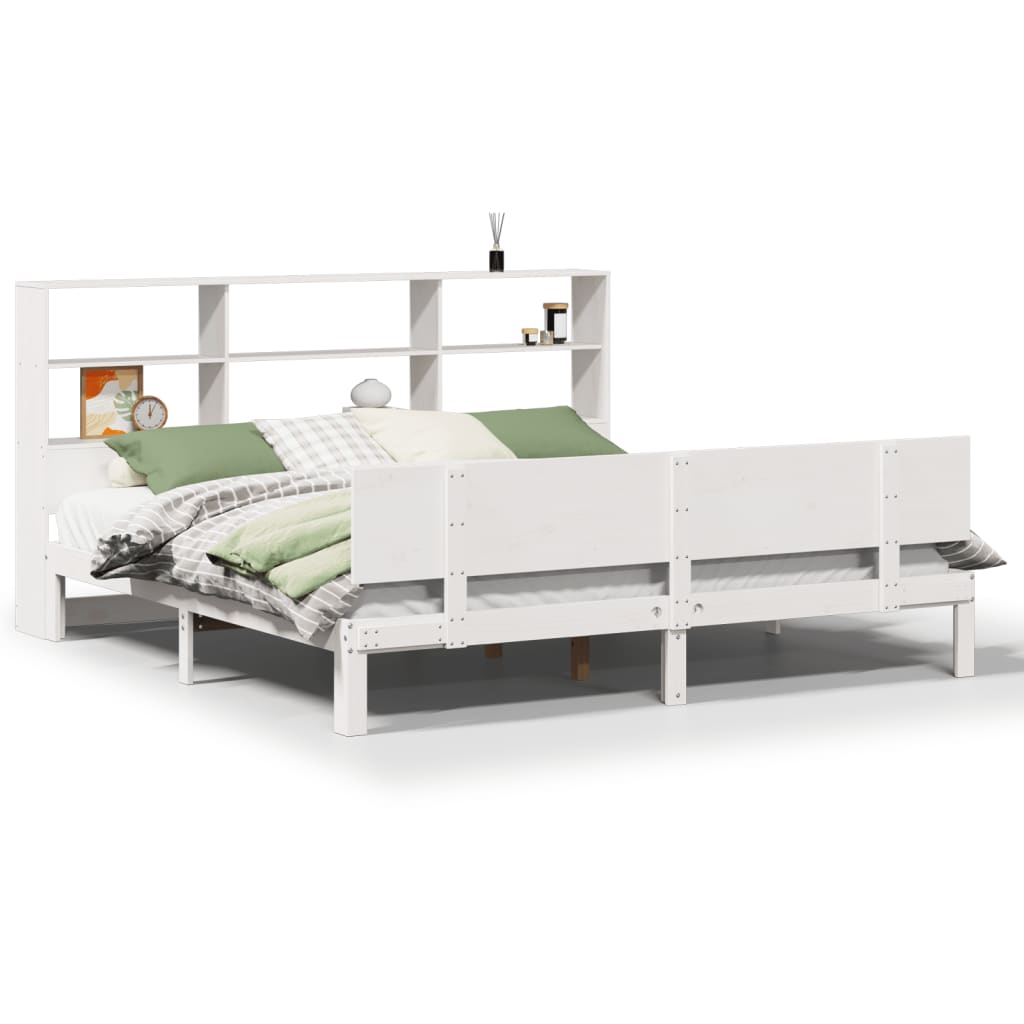 Seng med bokhylle uten madrass hvit 180x200 cm heltre furu
