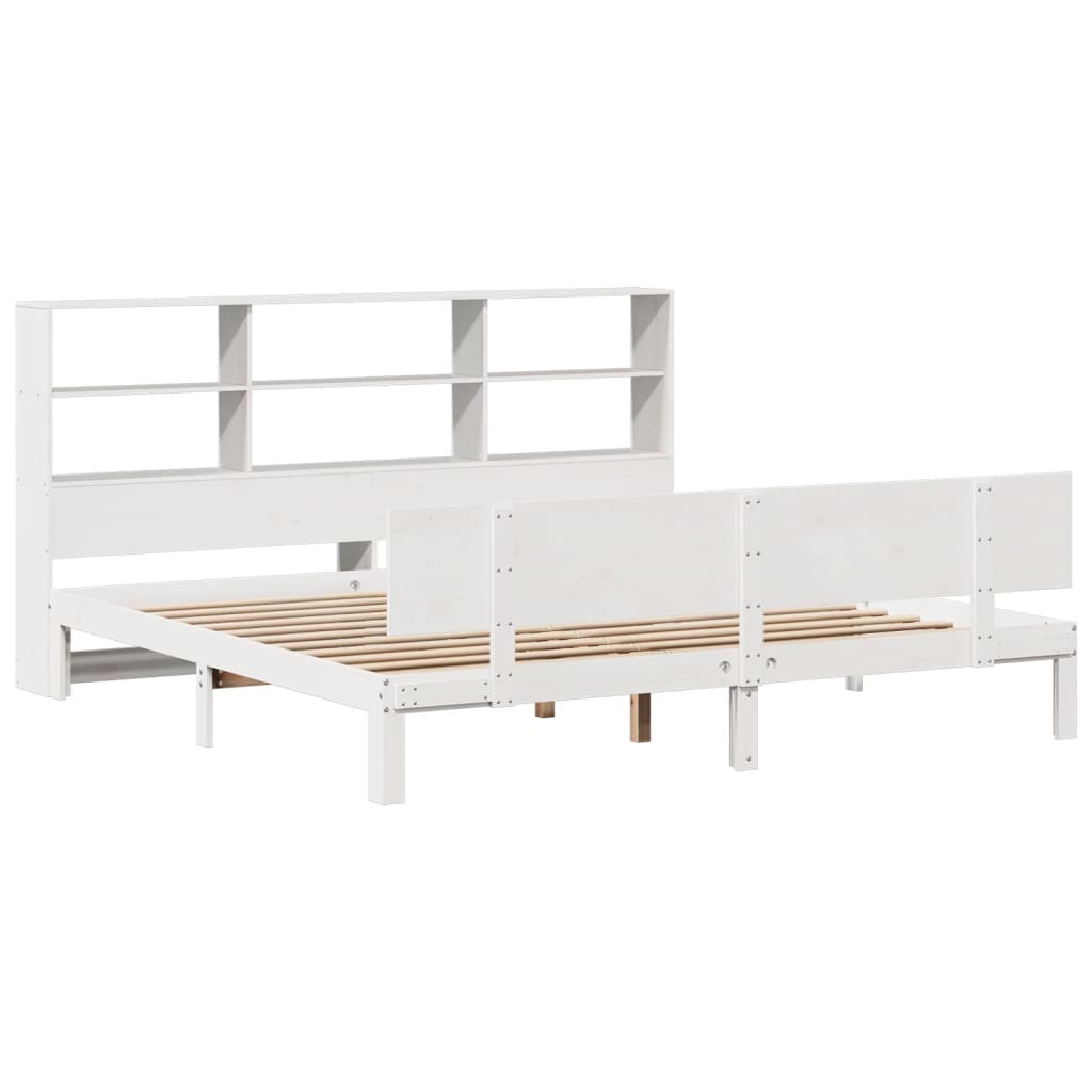 Seng med bokhylle uten madrass hvit 180x200 cm heltre furu