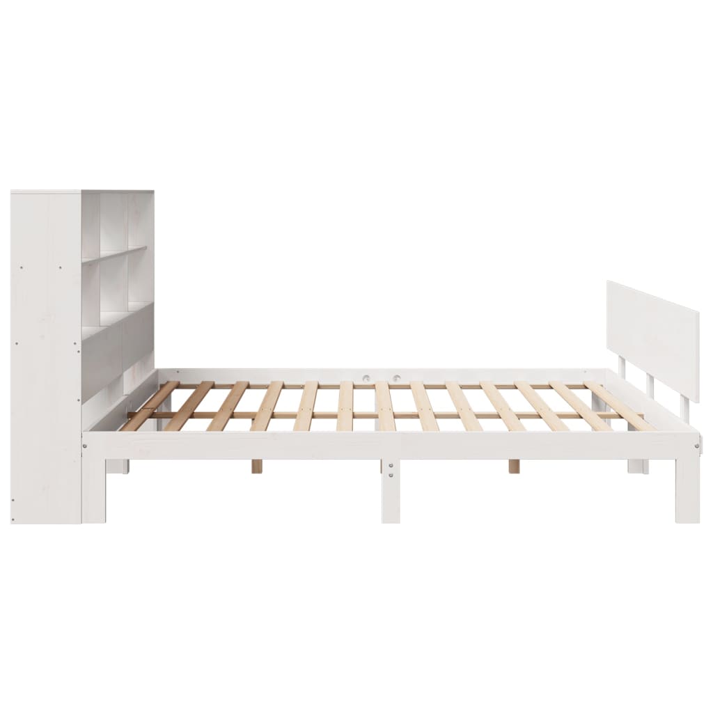 Seng med bokhylle uten madrass hvit 180x200 cm heltre furu