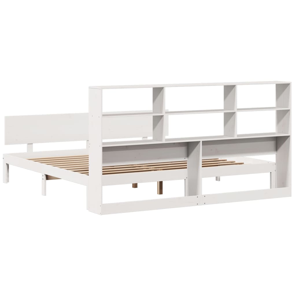 Seng med bokhylle uten madrass hvit 180x200 cm heltre furu