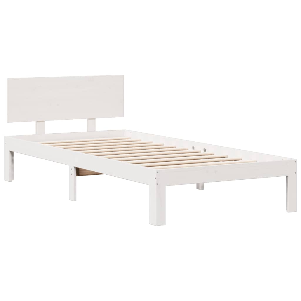 Seng med bokhylle uten madrass hvit 75x190 cm heltre furu