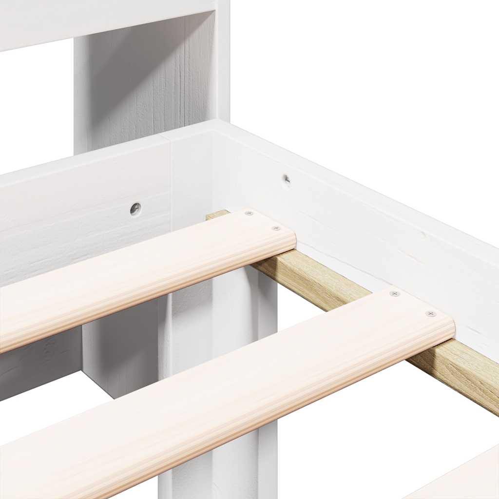 Seng med bokhylle uten madrass hvit 75x190 cm heltre furu