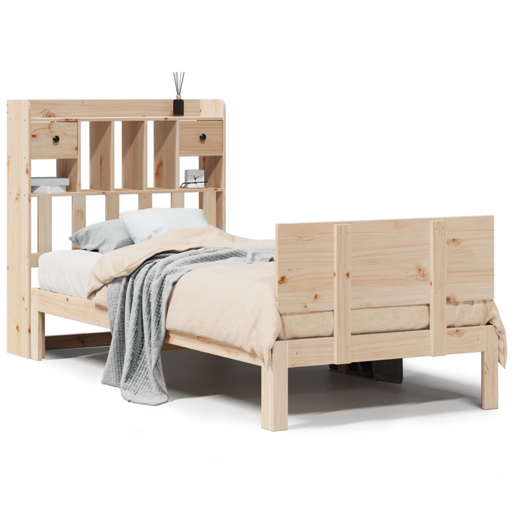 Seng med bokhylle uten madrass 90x190 cm heltre furu