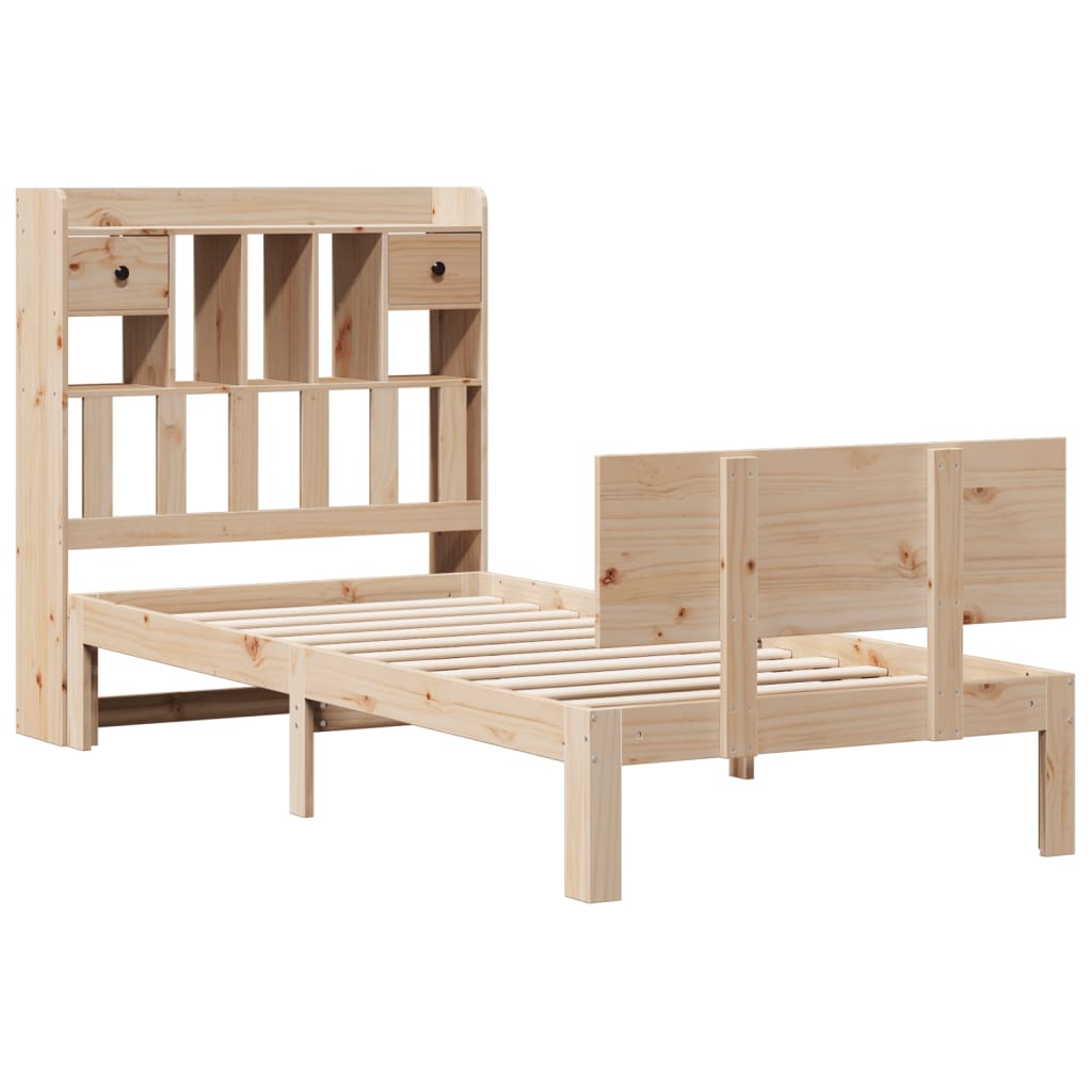 Seng med bokhylle uten madrass 90x190 cm heltre furu