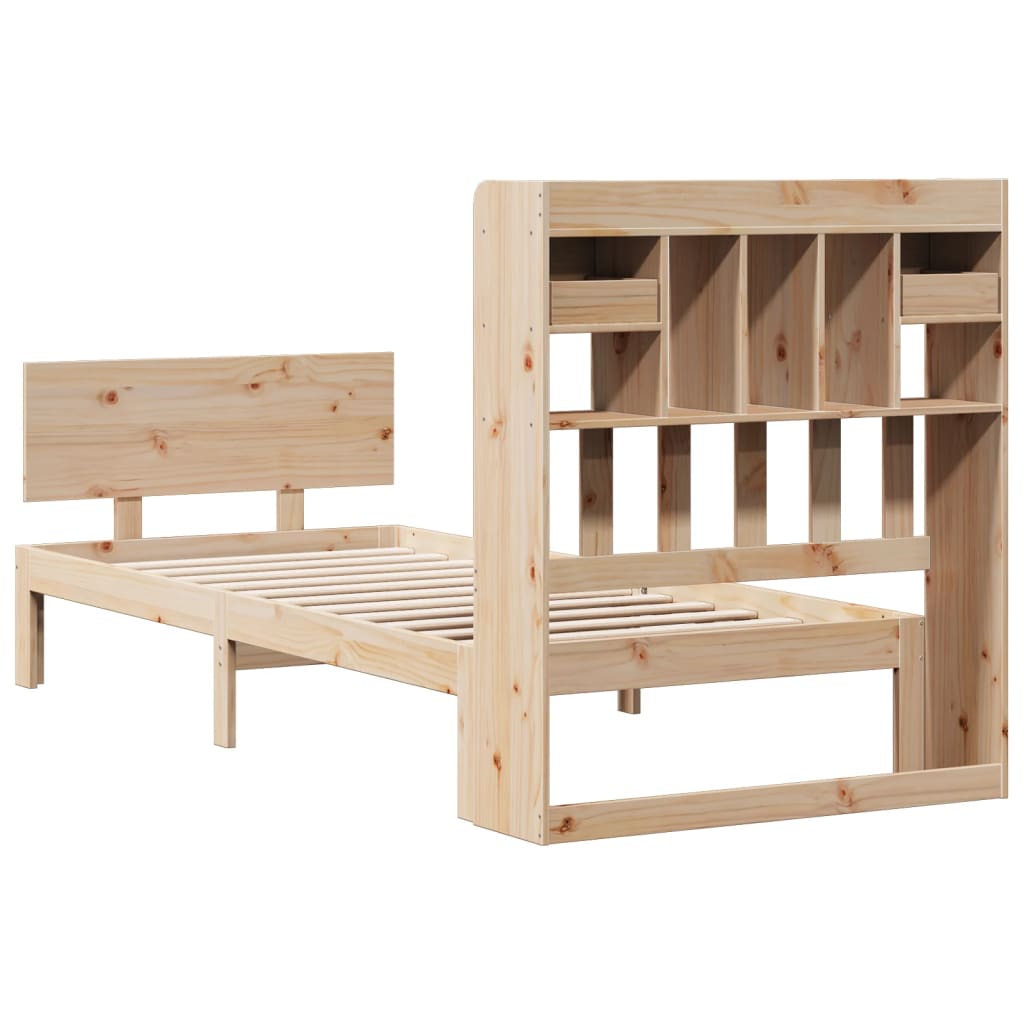 Seng med bokhylle uten madrass 90x190 cm heltre furu