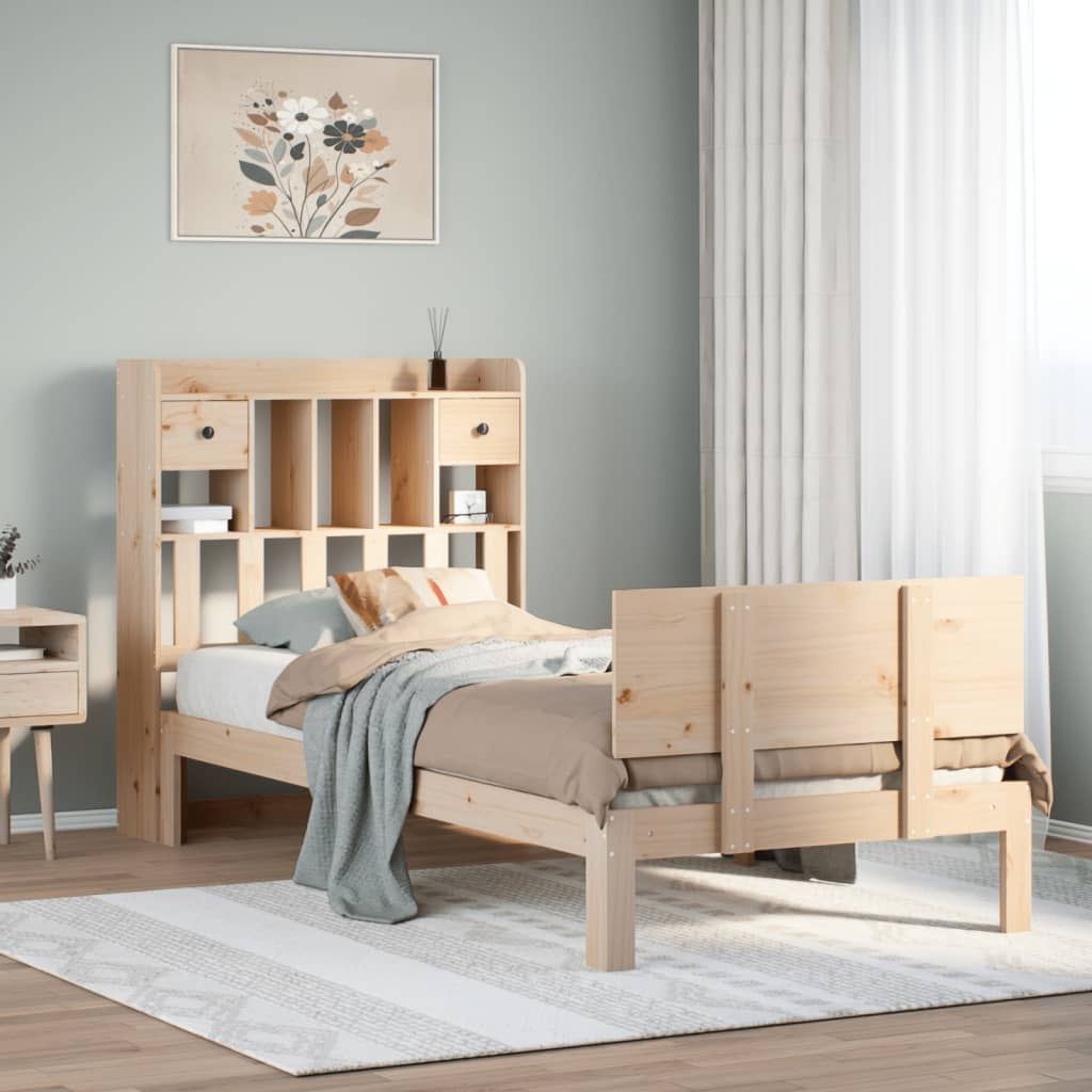Seng med bokhylle uten madrass 90x190 cm heltre furu
