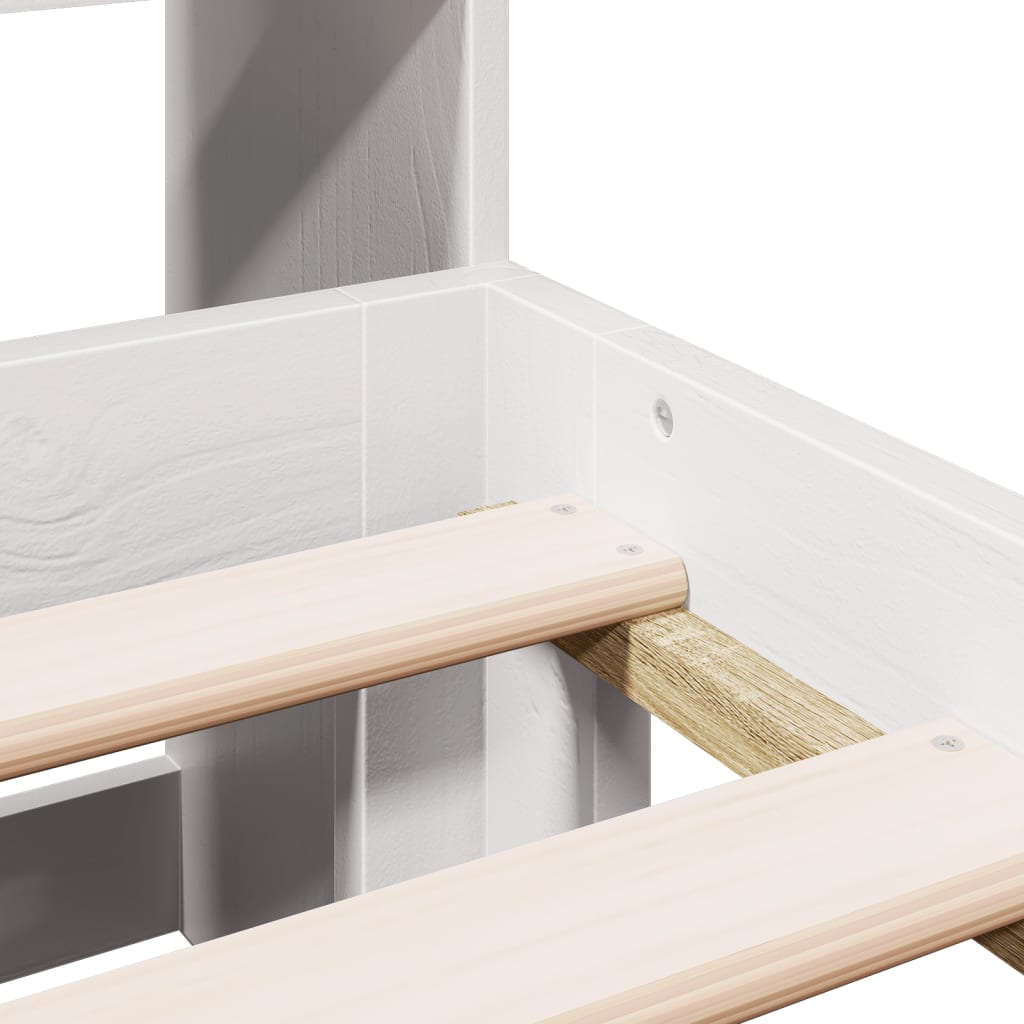 Seng med bokhylle uten madrass hvit 140x190 cm heltre furu