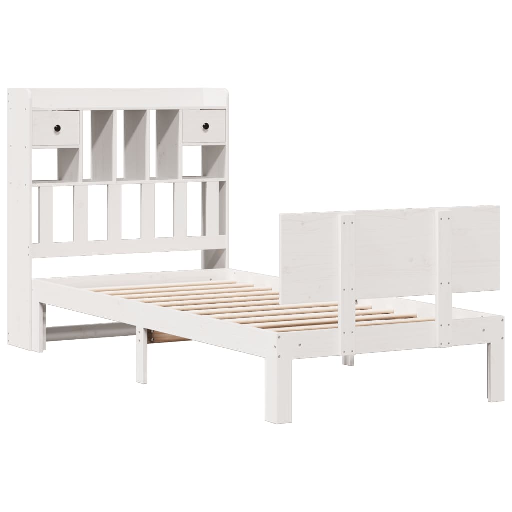 Seng med bokhylle uten madrass hvit 90x200 cm heltre furu