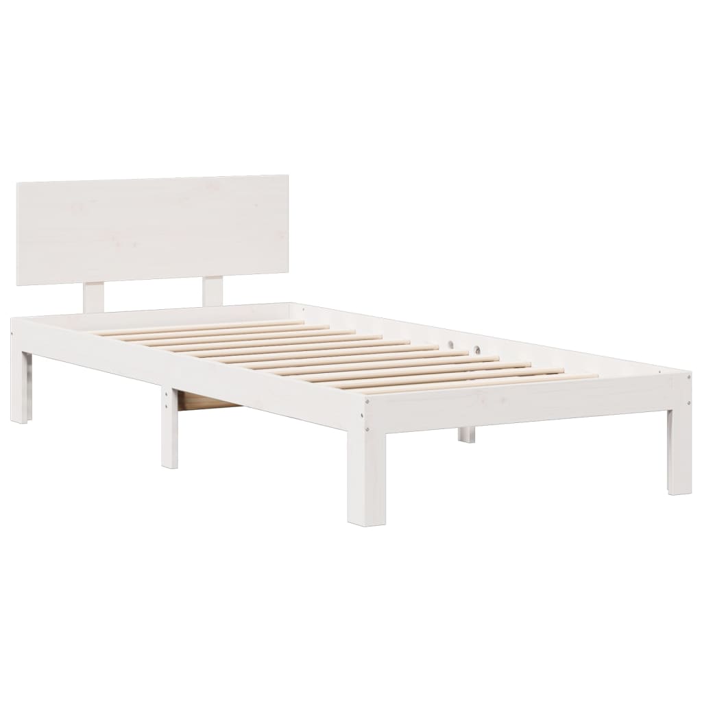 Seng med bokhylle uten madrass hvit 90x200 cm heltre furu