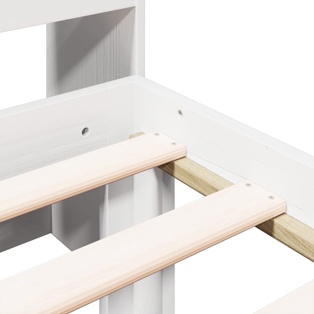 Seng med bokhylle uten madrass hvit 90x200 cm heltre furu