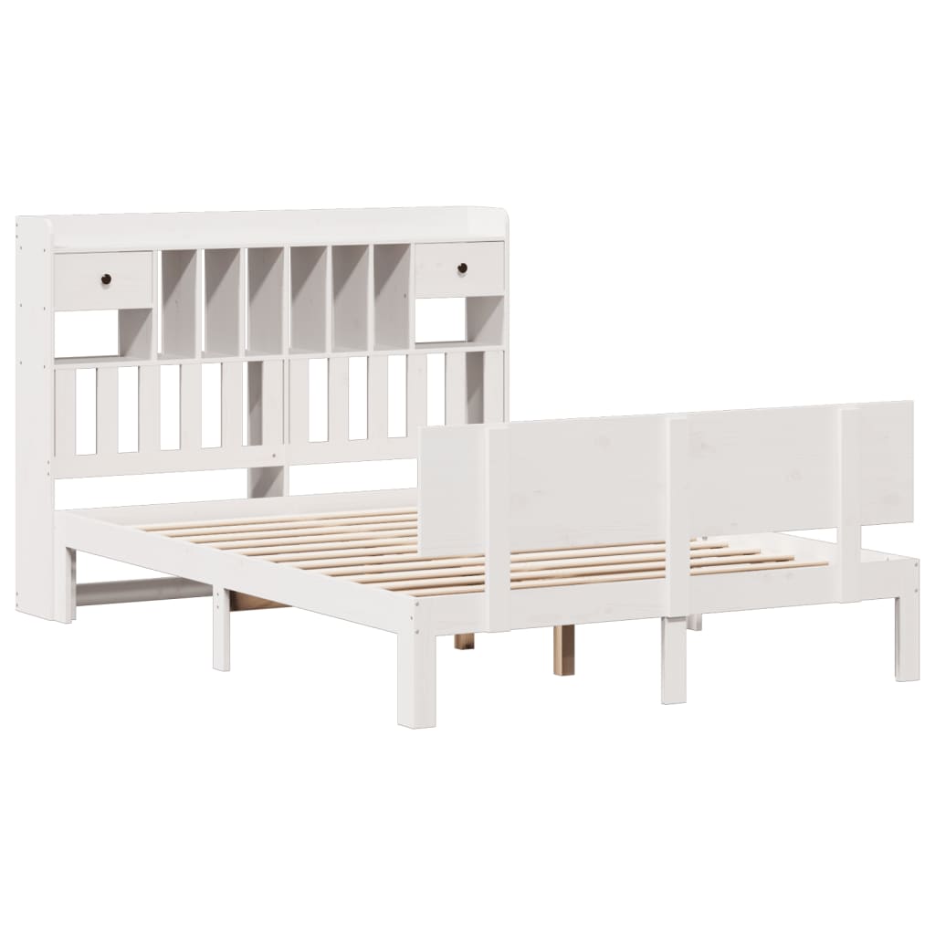 Seng med bokhylle uten madrass hvit 140x200 cm heltre furu