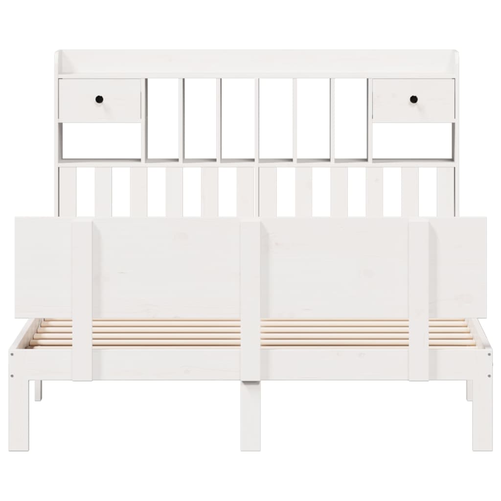 Seng med bokhylle uten madrass hvit 140x200 cm heltre furu