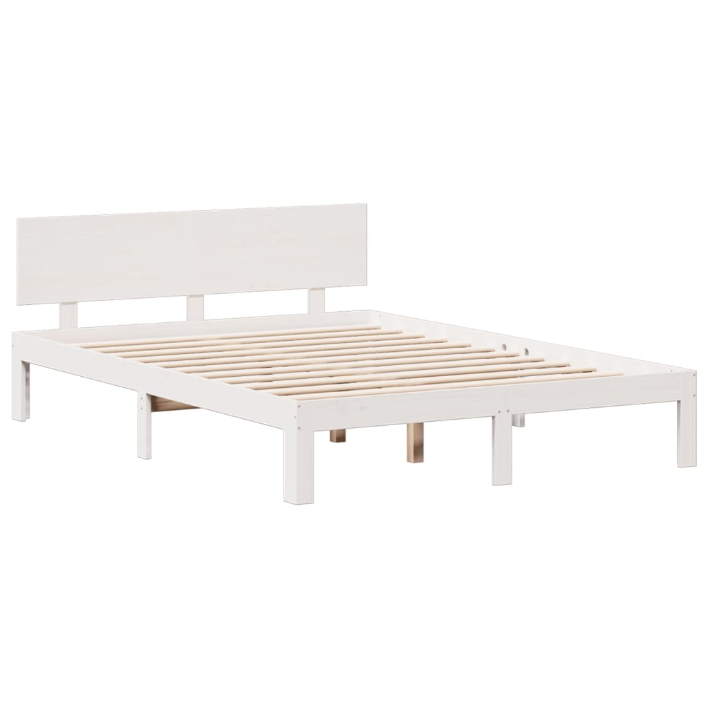 Seng med bokhylle uten madrass hvit 140x200 cm heltre furu