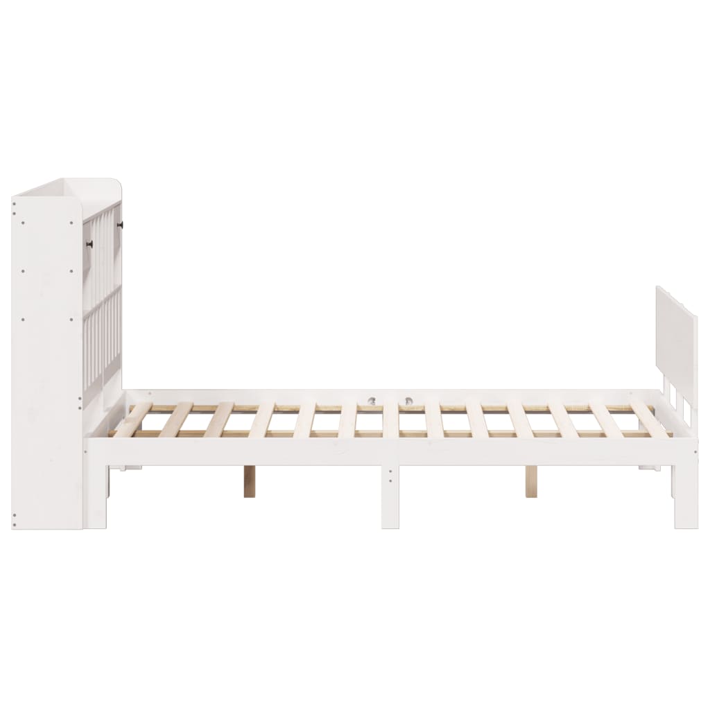 Seng med bokhylle uten madrass hvit 150x200 cm heltre furu