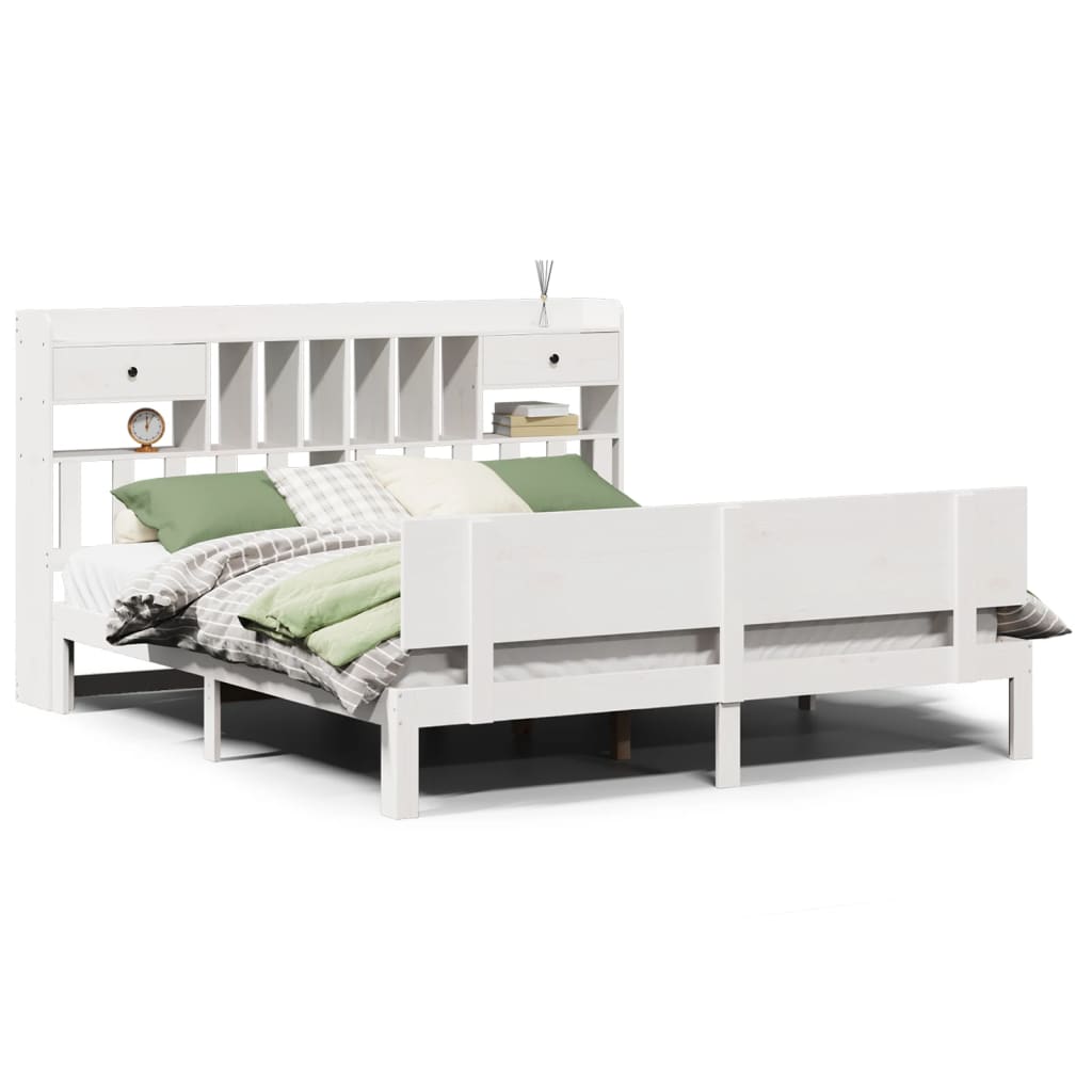 Seng med bokhylle uten madrass hvit 180x200 cm heltre furu