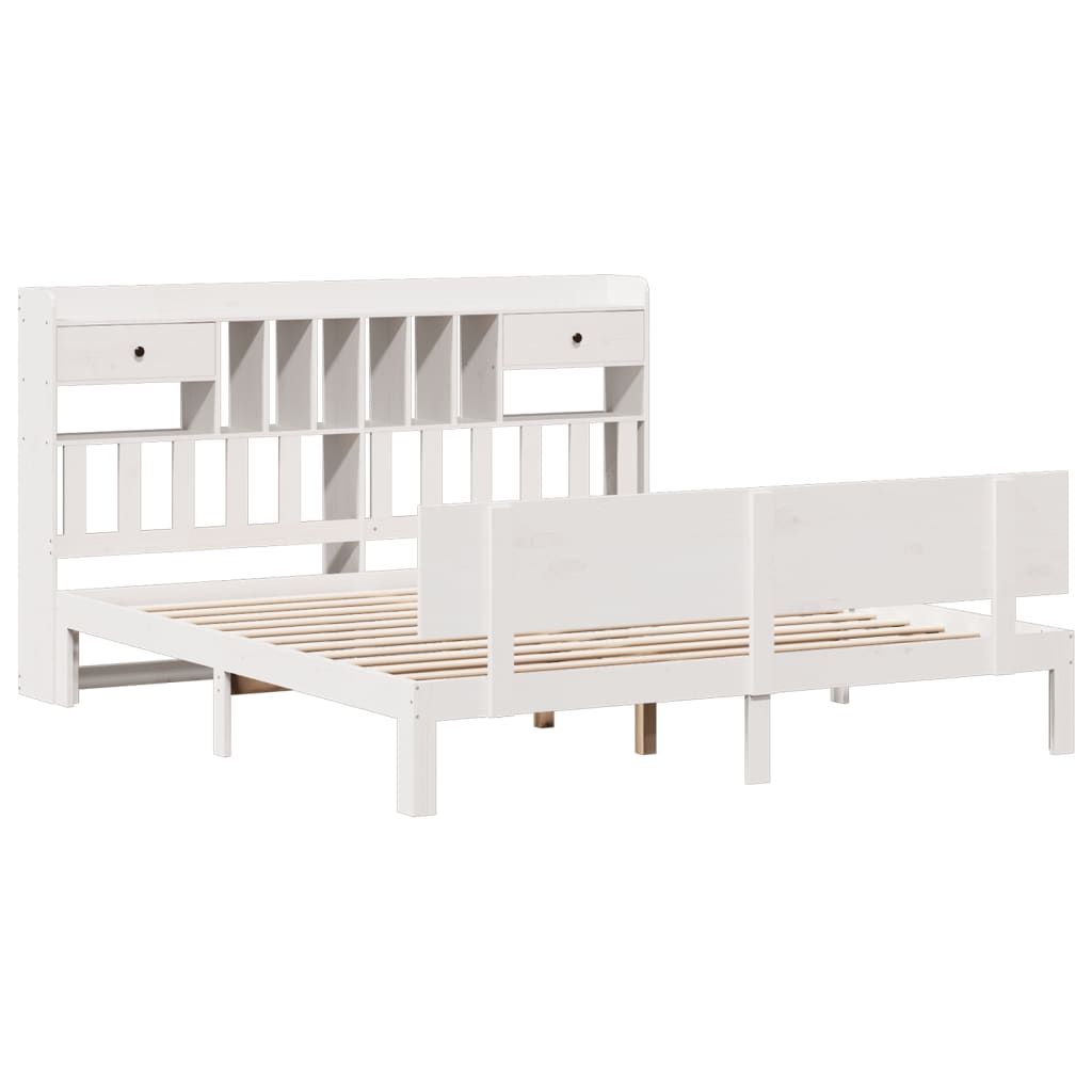 Seng med bokhylle uten madrass hvit 180x200 cm heltre furu