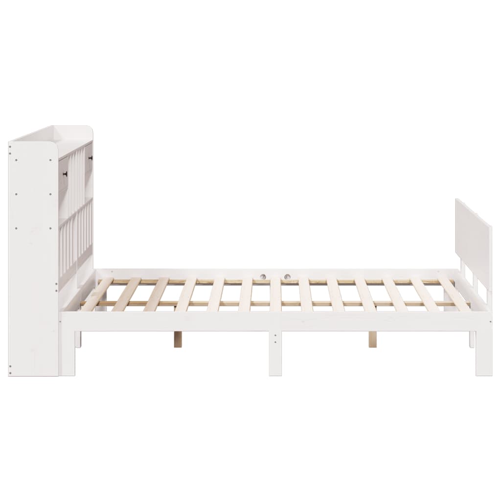 Seng med bokhylle uten madrass hvit 180x200 cm heltre furu