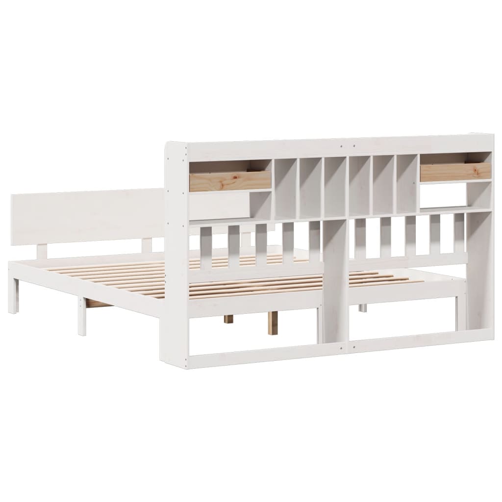 Seng med bokhylle uten madrass hvit 180x200 cm heltre furu