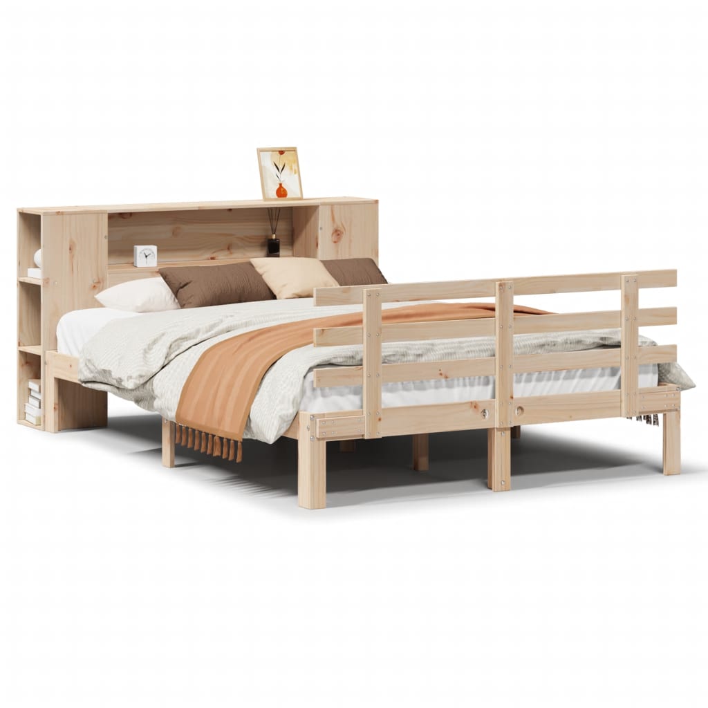 Seng med bokhylle uten madrass 135x190 cm heltre furu