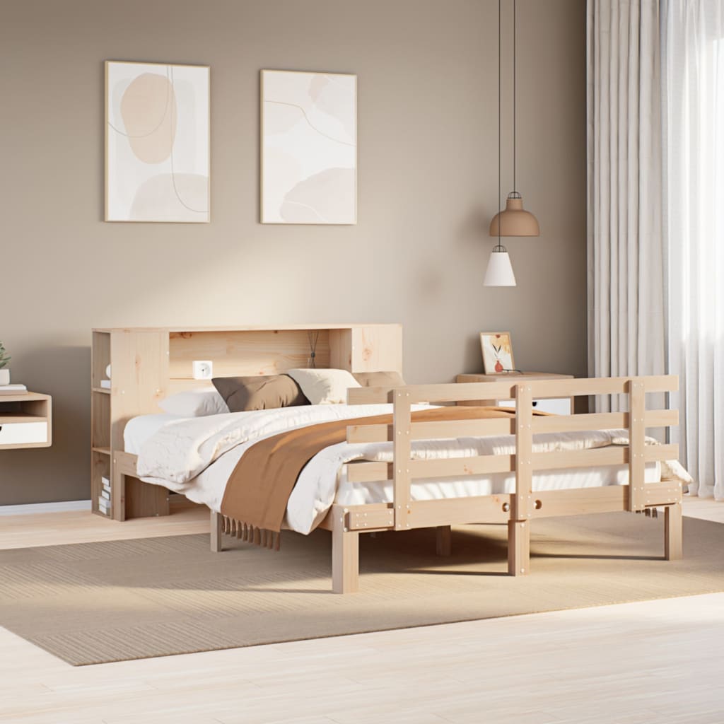 Seng med bokhylle uten madrass 135x190 cm heltre furu