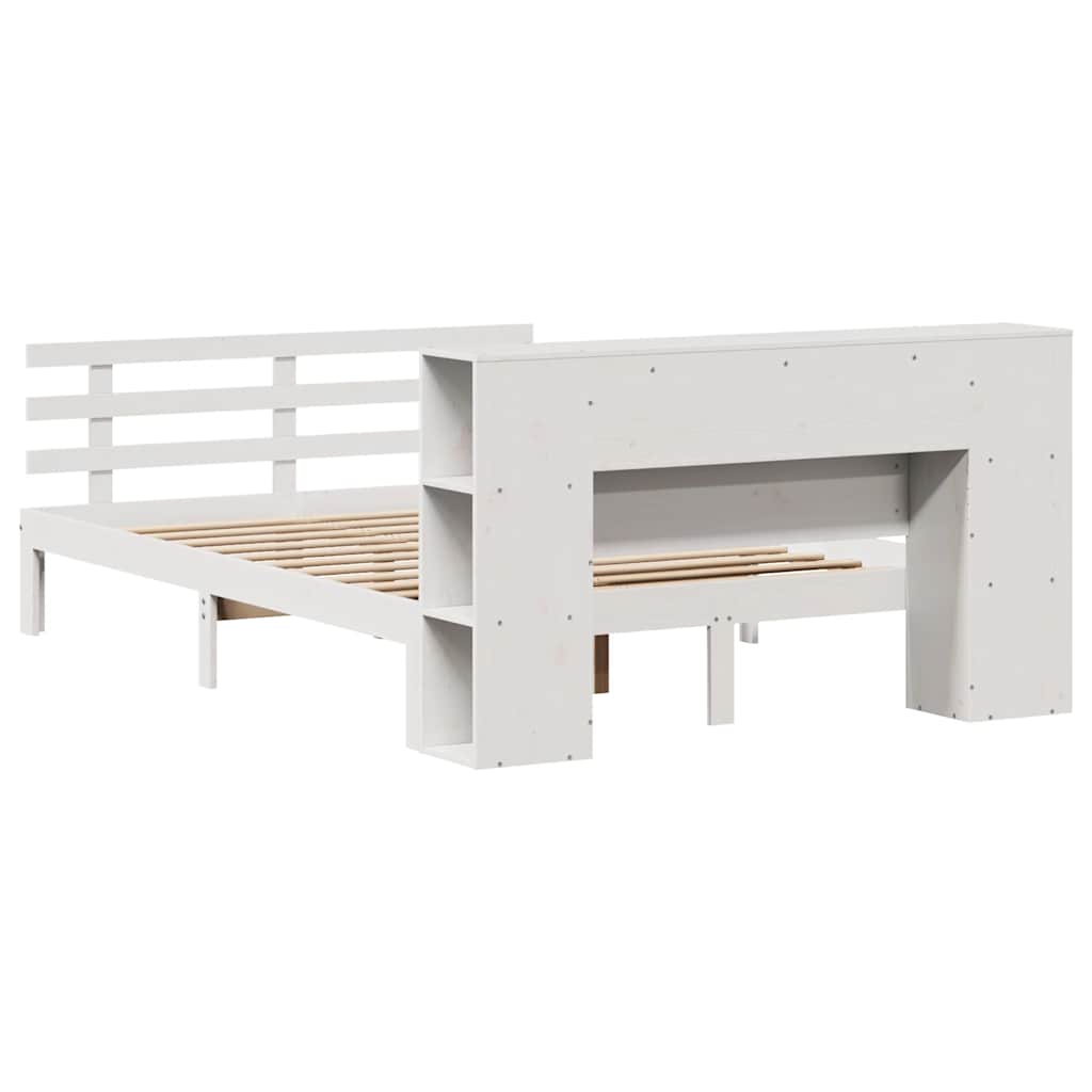 Seng med bokhylle uten madrass hvit 135x190 cm heltre furu