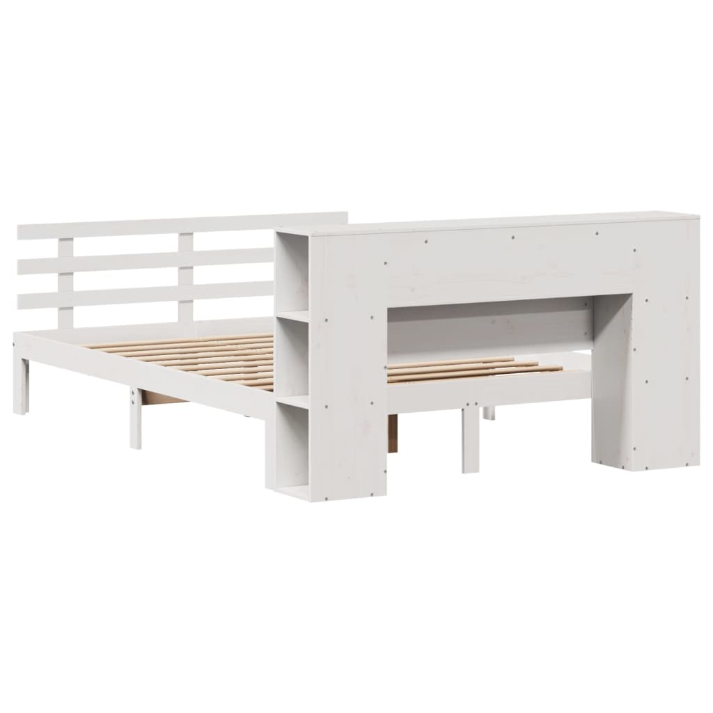 Seng med bokhylle uten madrass hvit 140x190 cm heltre furu