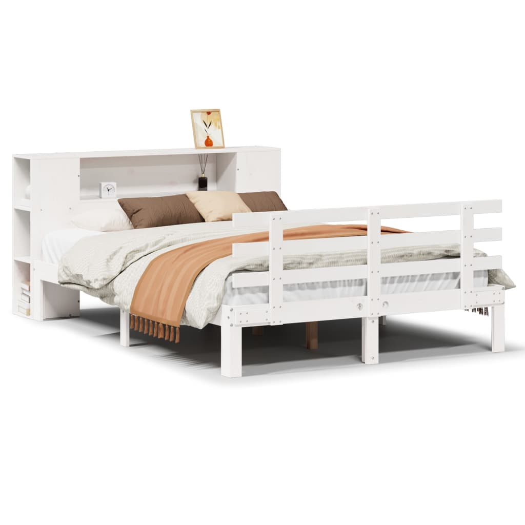 Seng med bokhylle uten madrass hvit 150x200 cm heltre furu