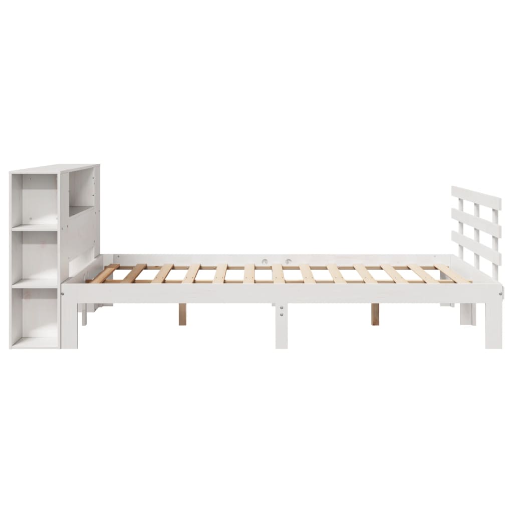 Seng med bokhylle uten madrass hvit 150x200 cm heltre furu