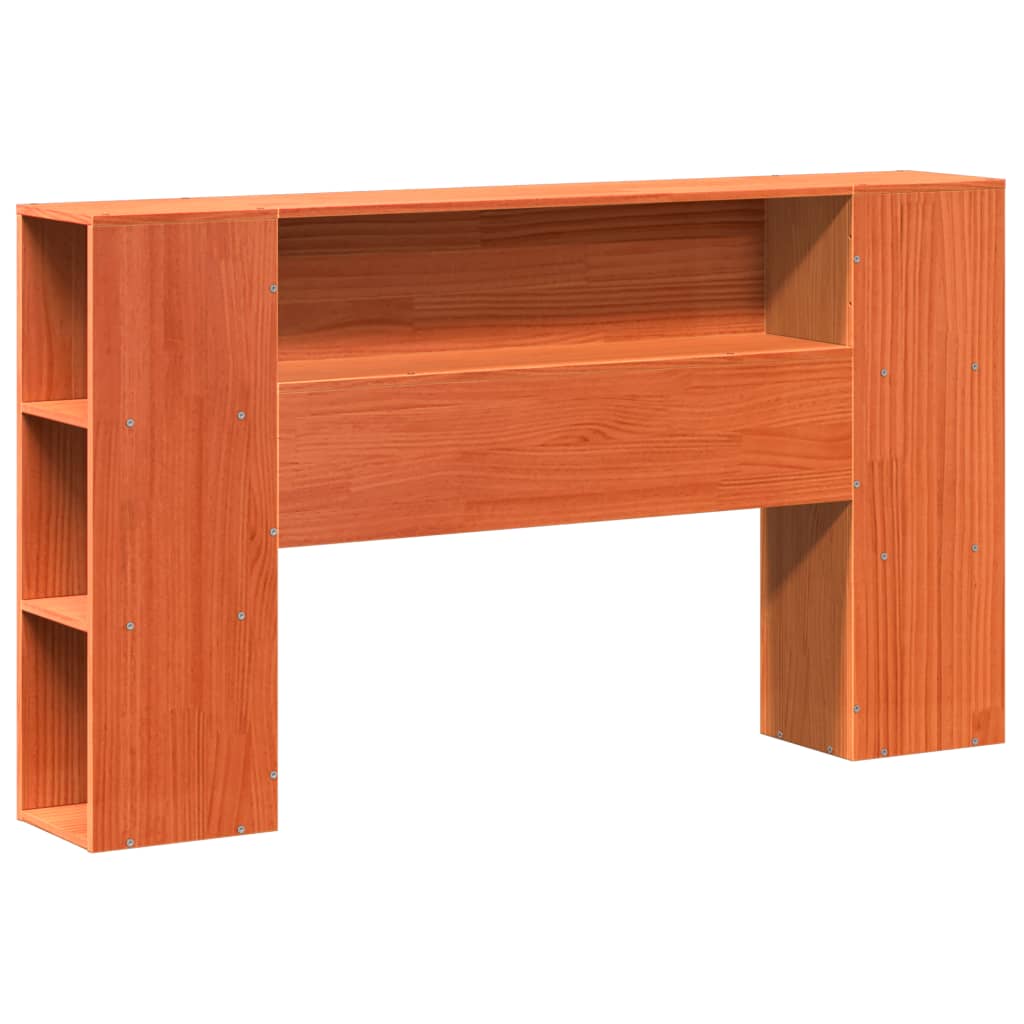 Seng med bokhylle uten madrass voksbrun 140x190 cm heltre furu