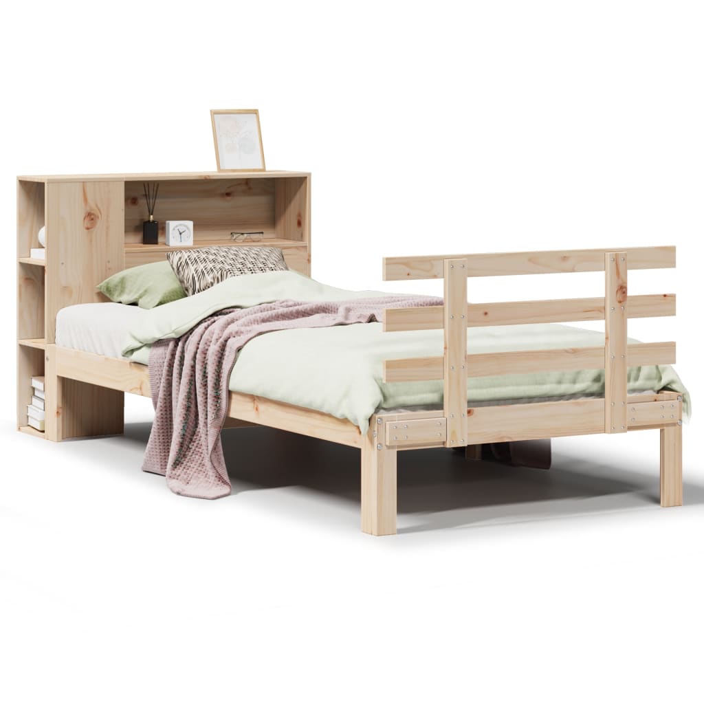 Seng med bokhylle uten madrass 75x190 cm heltre furu