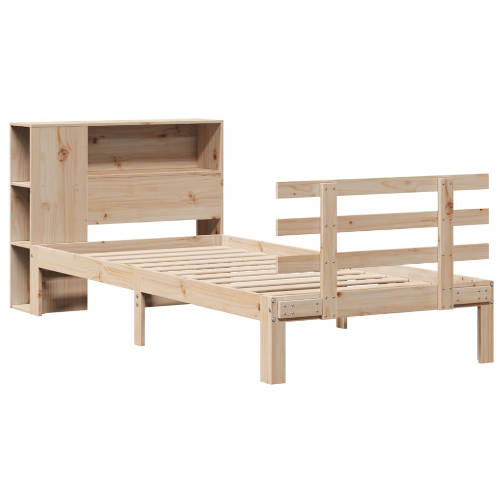 Seng med bokhylle uten madrass 75x190 cm heltre furu