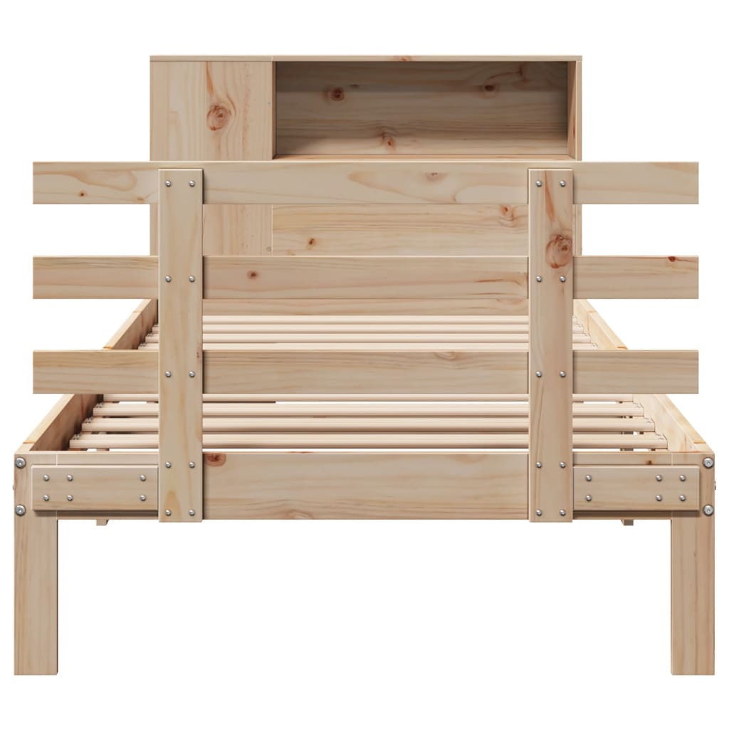 Seng med bokhylle uten madrass 75x190 cm heltre furu