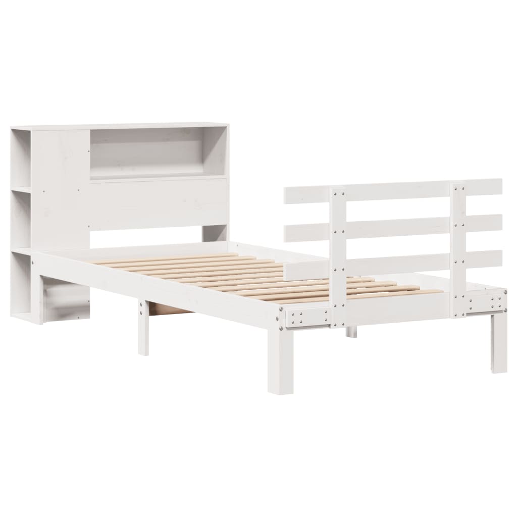 Seng med bokhylle uten madrass hvit 75x190 cm heltre furu