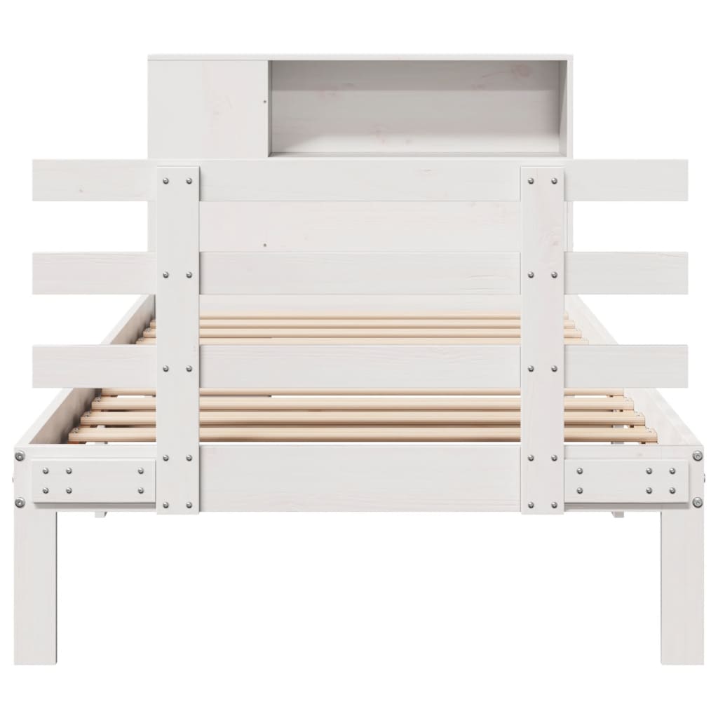 Seng med bokhylle uten madrass hvit 75x190 cm heltre furu