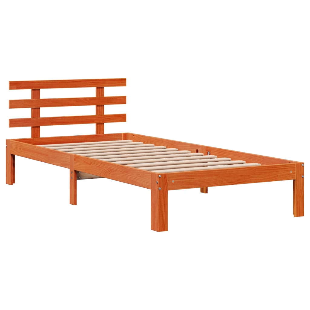 Seng med bokhylle uten madrass voksbrun 100x200 cm heltre furu