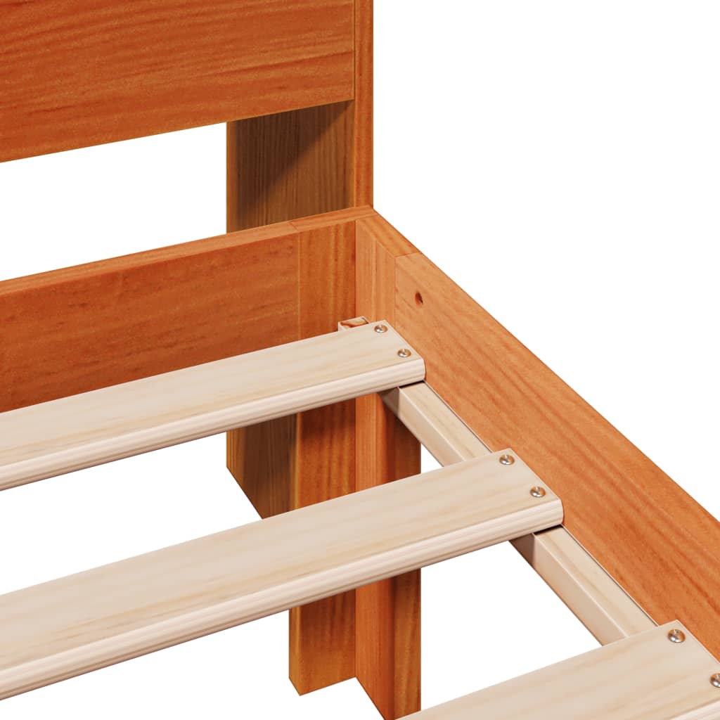 Seng med bokhylle uten madrass voksbrun 100x200 cm heltre furu