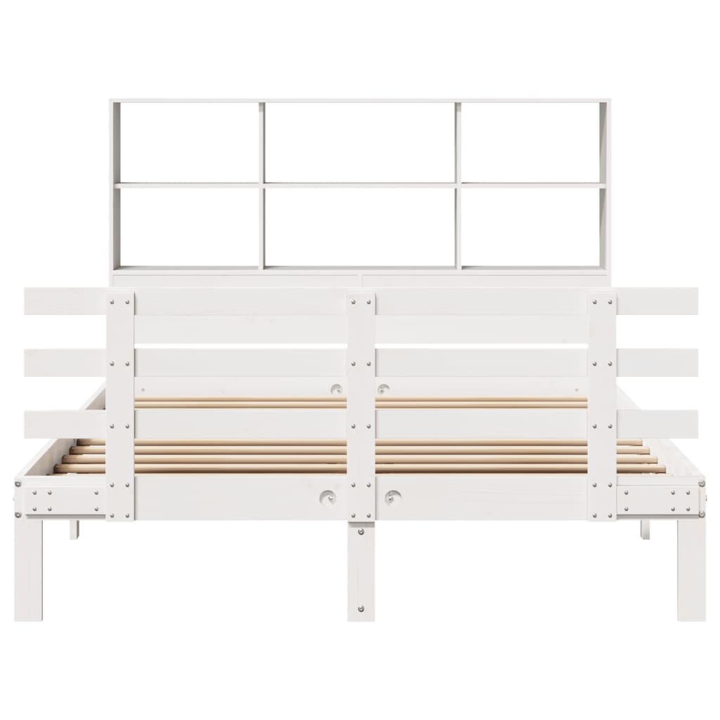 Seng med bokhylle uten madrass hvit 140x200 cm heltre furu