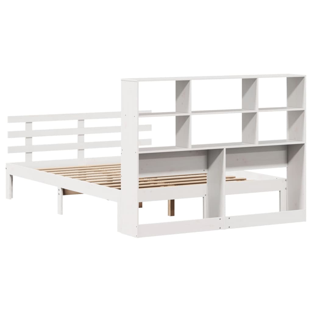 Seng med bokhylle uten madrass hvit 140x200 cm heltre furu