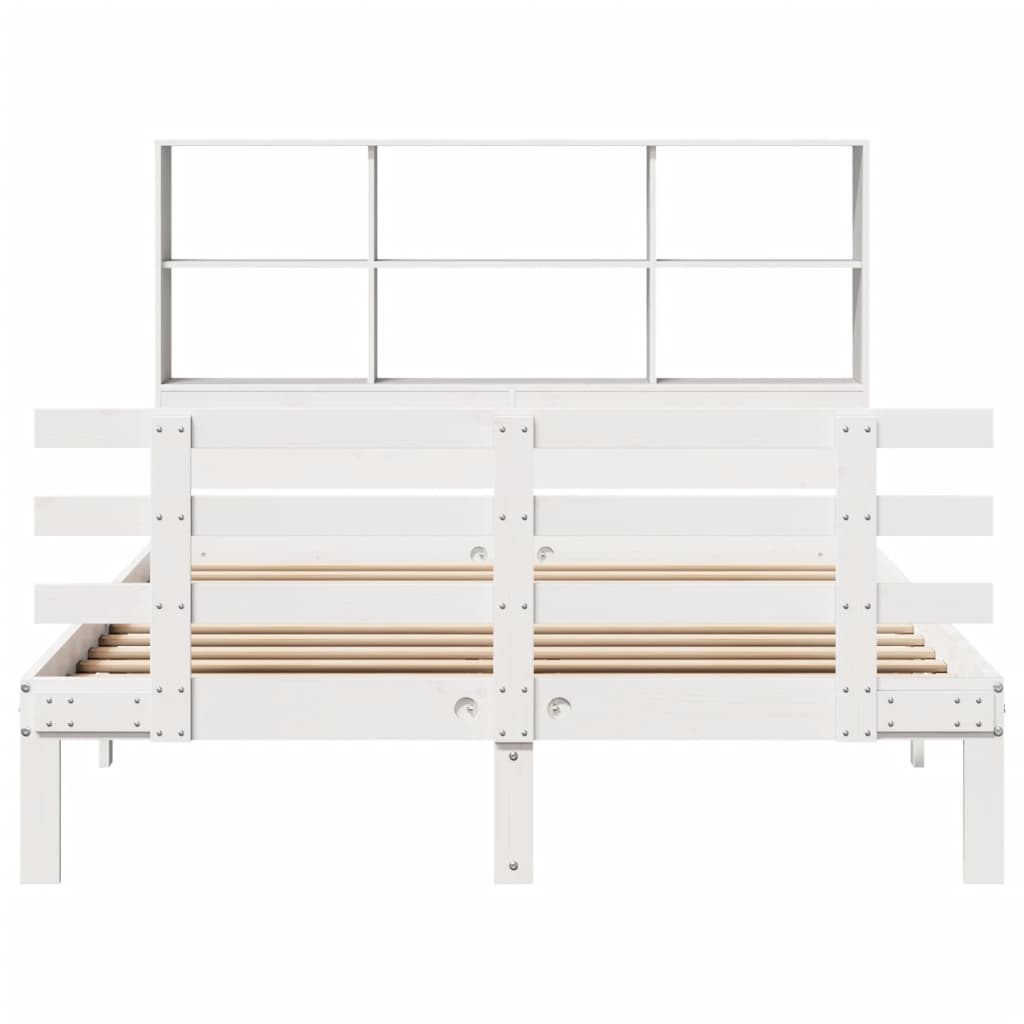 Seng med bokhylle uten madrass hvit 160x200 cm heltre furu