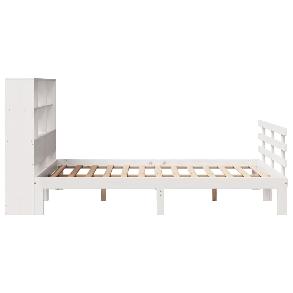 Seng med bokhylle uten madrass hvit 160x200 cm heltre furu