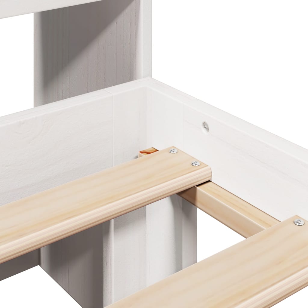 Seng med bokhylle uten madrass hvit 160x200 cm heltre furu