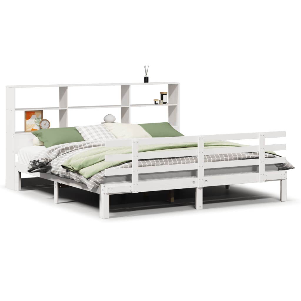 Seng med bokhylle uten madrass hvit 180x200 cm heltre furu